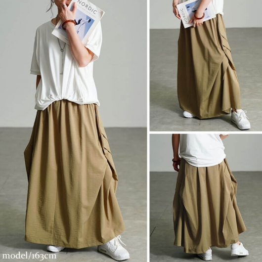 スカート　ベージュ　0 新品　フォロー割-200円 大きいサイズ】サテンフレアスカート(ロング・マキシ丈スカート