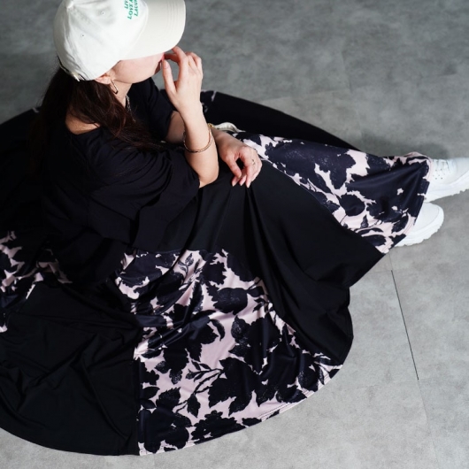 大きいサイズ レディース 2way花柄配色切り替えスカート sw-0824