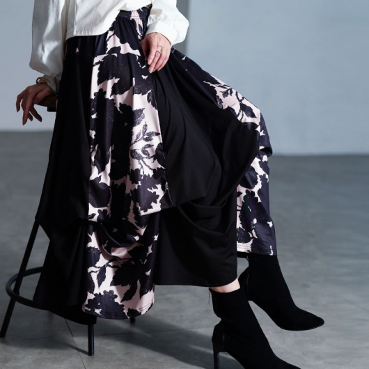 大きいサイズ レディース 2way花柄配色切り替えスカート sw-0824