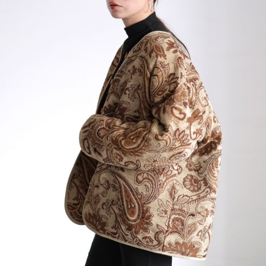 大きいサイズ レディース 配色パイピングペイズリー柄ジャケット sw