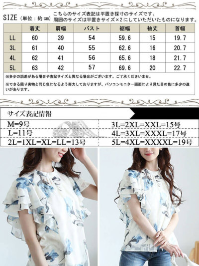 大きいサイズ レディース 花柄ジャガードフリルブラウス tana