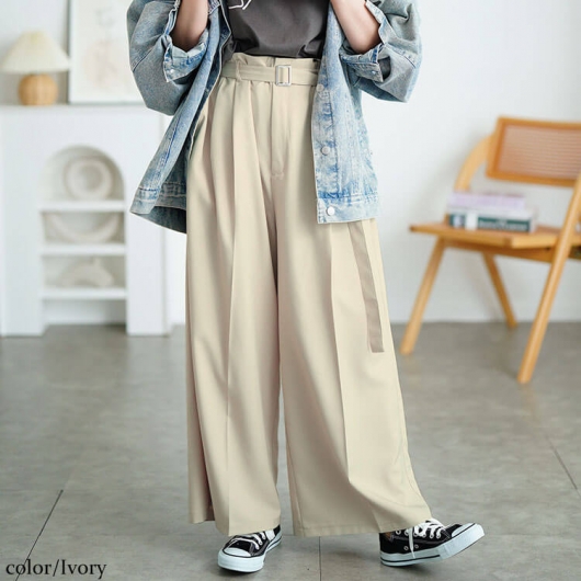 ALLJAPAN インターハイ パンツ タグ付き！ 大きいサイズ レディース ベルト付きセンターシームタックワイド