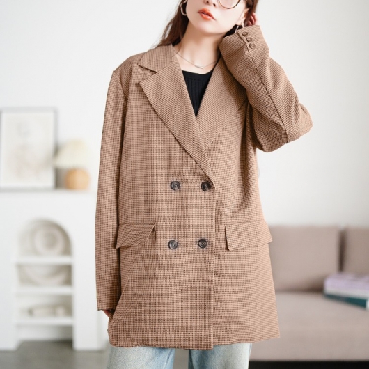 大きいサイズ レディース 千鳥格子柄ダブルジャケット tana-ww650049