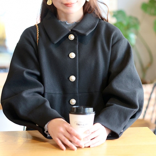 ポンヌフ ショートダウンコート ペプラムデザイン M パールボタン