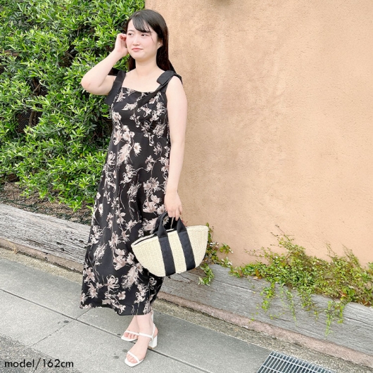 大きいサイズ レディース 花柄肩リボンキャミワンピース tani