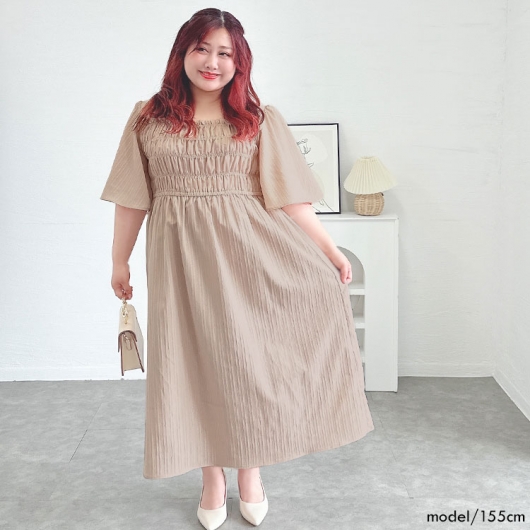 大きいサイズ レディース ストライプシャーリングフレアワンピース