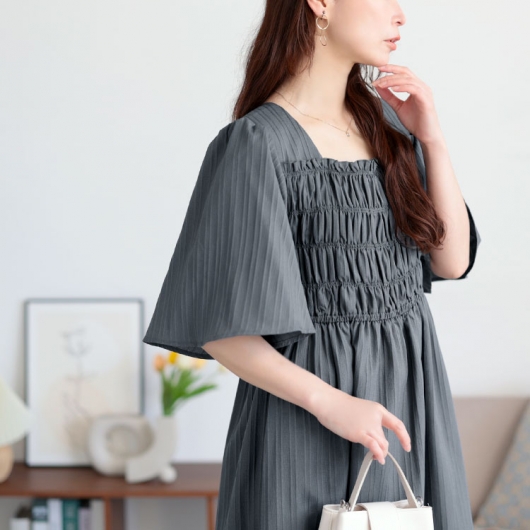 ストライプポロシャツフレアワンピース シアーストライプ切り替えフレア ワンピース | ANAYI/アナイ