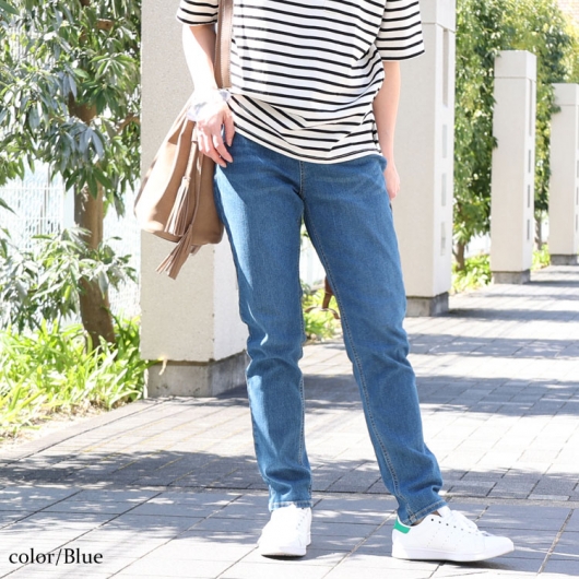 大きいサイズ レディース 接触冷感プルオンスキニーデニム tkb