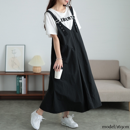 大きいサイズ レディース 肩ベルトナイロンジャンパースカート tog