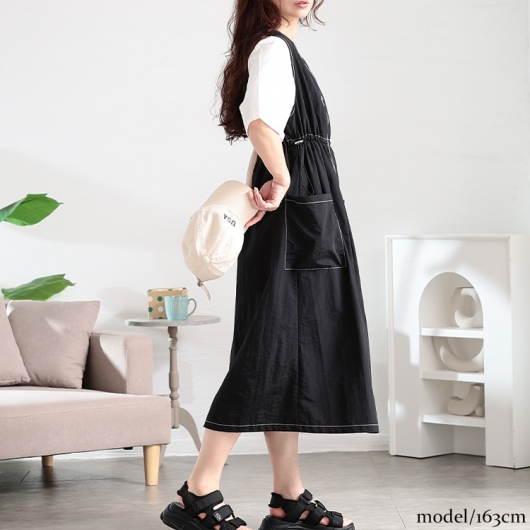 epa ジャンパースカート黒 大きいサイズ レディース フレアジャンパースカート nw-23034｜大きい