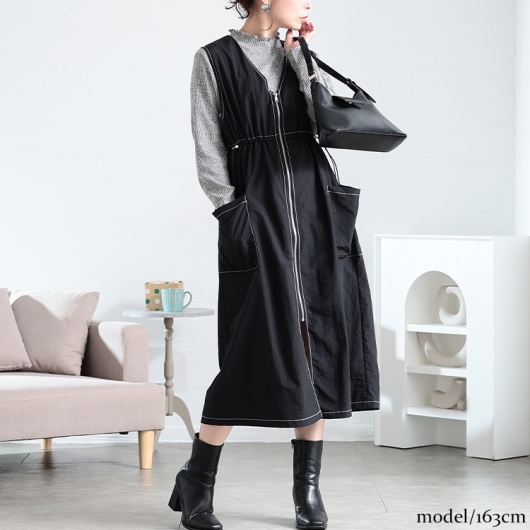 大きいサイズ レディース ナイロン配色ステッチジャンパースカート tog