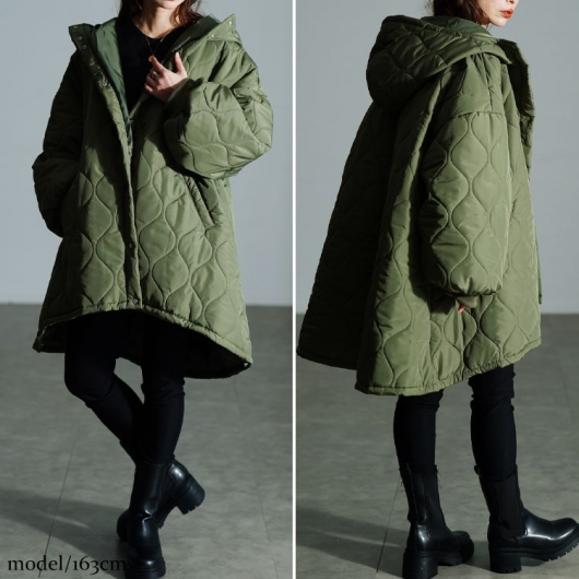 大きいサイズ レディース 中綿キルティングモンスターパーカー