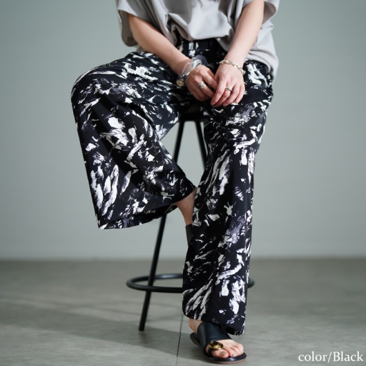 大きいサイズ レディース ペイント柄ワイドパンツ tog-1053