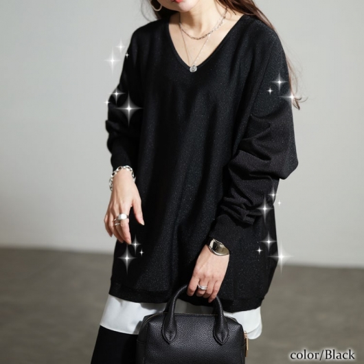 大きいサイズ レディース Vネックラメドルマンニット tog-1061｜大きい