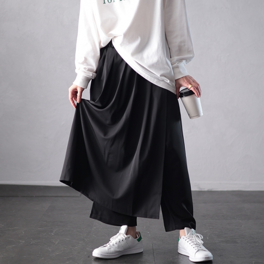 大きいサイズ レディース タックフレアレイヤードサルエルパンツ u2