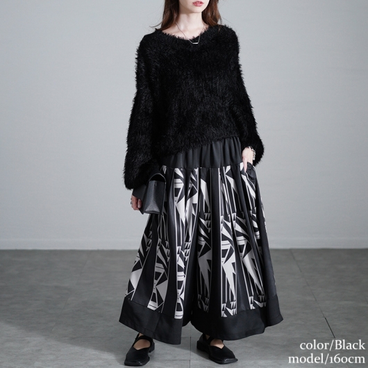 大きいサイズ レディース 幾何学柄タックフレアワイドパンツ u2-0103