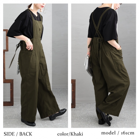 ベージュ Sサイズ サロペット ジーラ GeeRA 綿混ツイルハイウエストサロペット （ベージュ