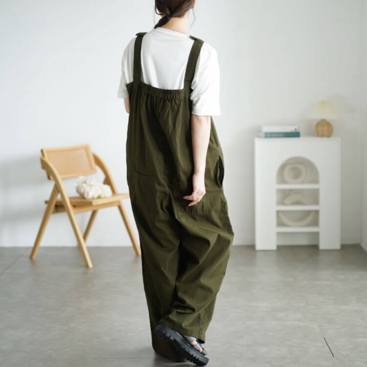 大きいサイズ レディース フロントジップサロペットパンツ wc-0357