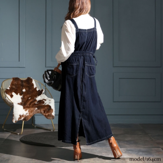 Bluetrick ライトオンスサロペットスカートデニム（Ｍサイズ）岡山 BlueTrick】ライトオンス サロペットスカート デニム/ベージュ