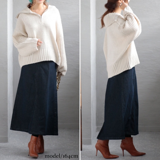 大きいサイズ レディース セミタイトデニムロングスカート wd