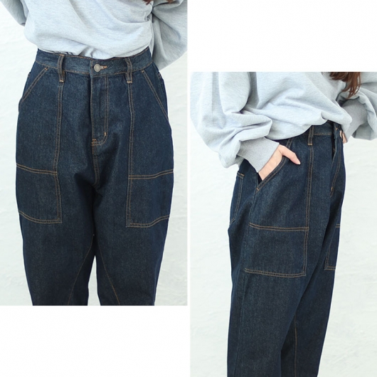 大きいサイズ レディース ビッグベイカーポケットデニムパンツ