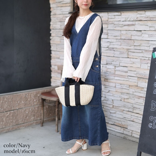 大きいサイズ レディース カシュクールデニムジャンパースカート wd