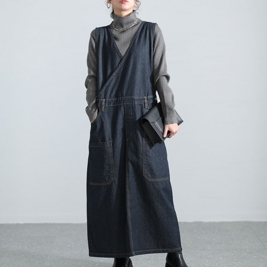 大きいサイズ レディース カシュクールデニムジャンパースカート wd