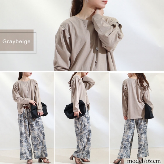 レディース 服 大量 まとめ売り 大きいサイズ レディース 袖タックコットンカットソー wk-0308
