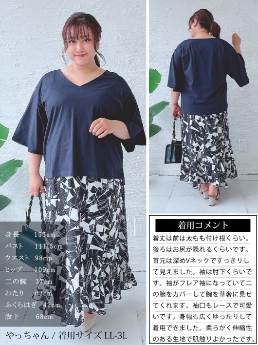 大きいサイズ レディース レースフレアスリーブVネックトップス wk-0331｜大きいサイズのレディース服専門通販【ゴールドジャパン公式サイト】