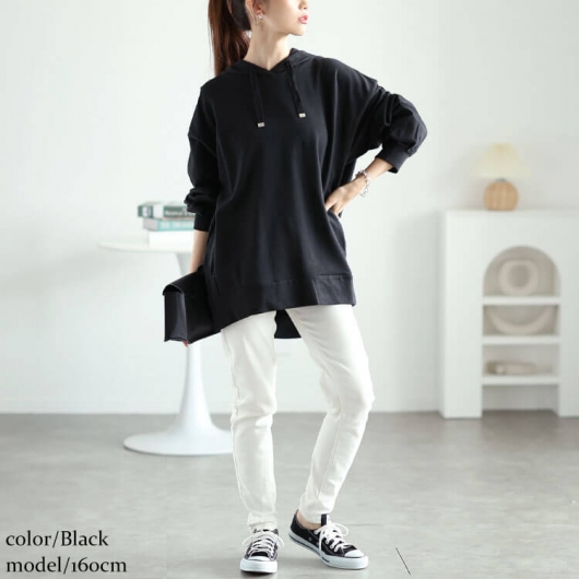 大きいサイズ レディース スリット入りスウェットフーディー wk