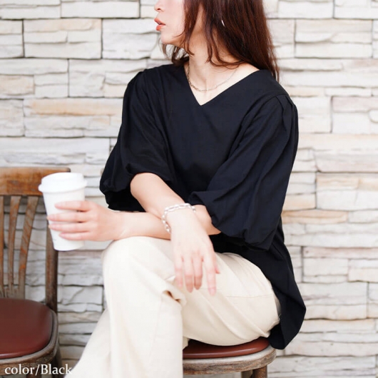 min·.④4L~5L *パフスリーブVネックカットソー　夏　大きいサイズ min·.④4L~5L *パフスリーブVネックカットソー 夏 大きいサイズ