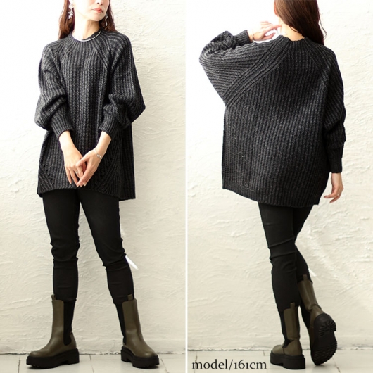 大きいサイズ レディース モヘアライクボリュームスリーブラグラン