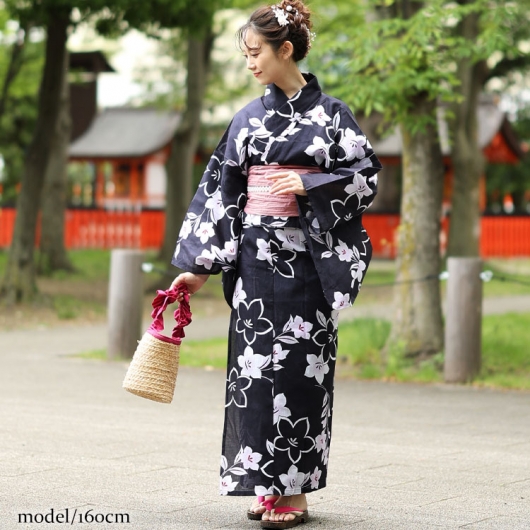 大きいサイズ レディース 【シアー浴衣】浴衣4点セット 古典桔梗柄